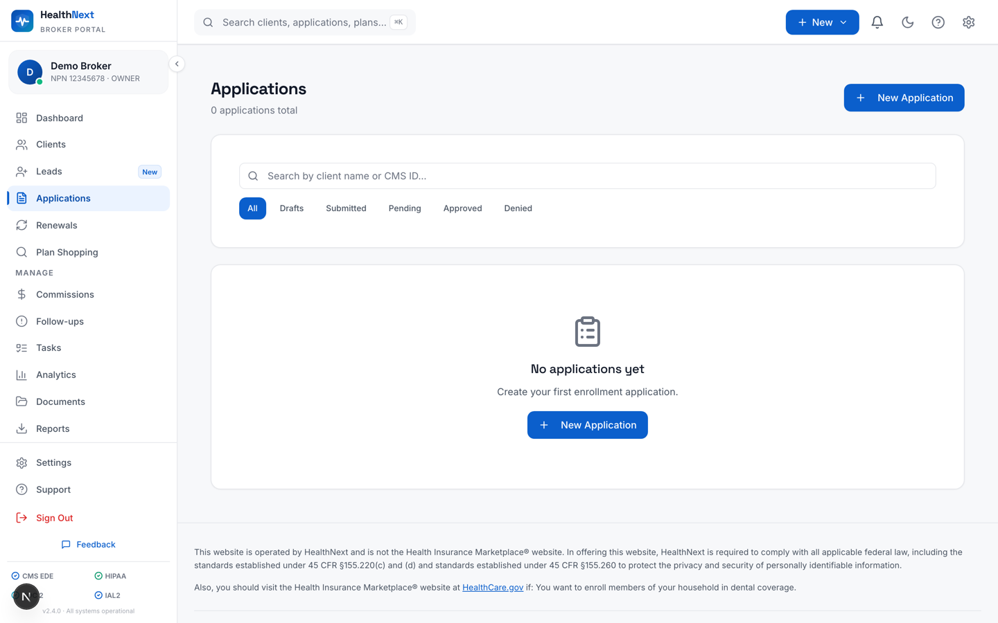MarketLink applications screen