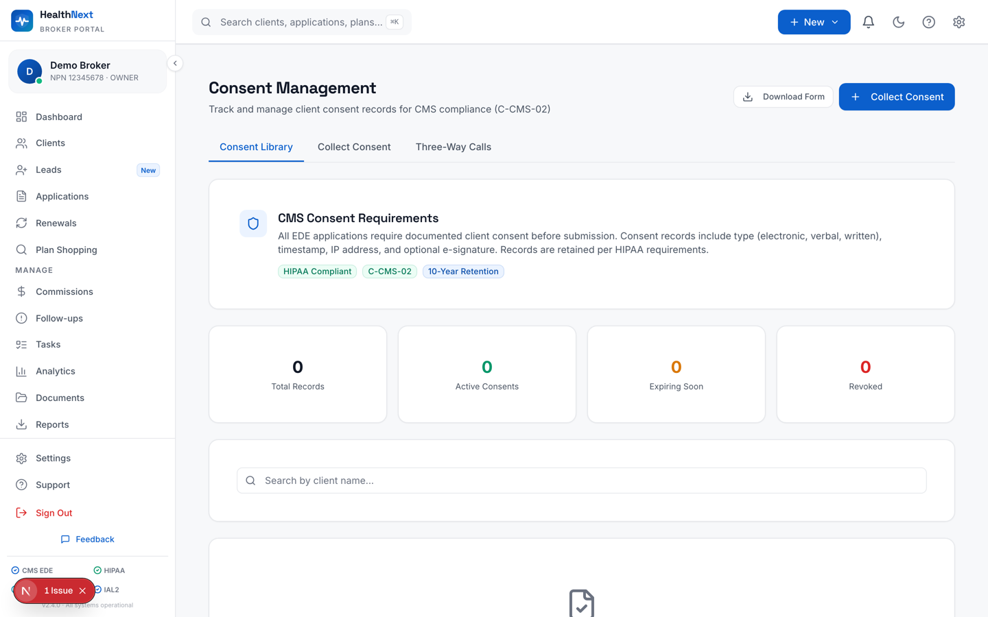 MarketLink consent management screen